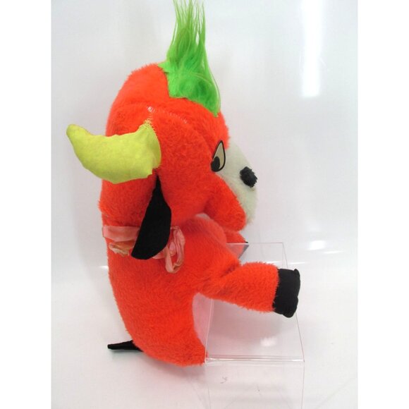 RARE 1950 Fair Carnival Prize Vintage Orange Bull Plush Toy Green Hair Bow cow - Picture 5 of 7